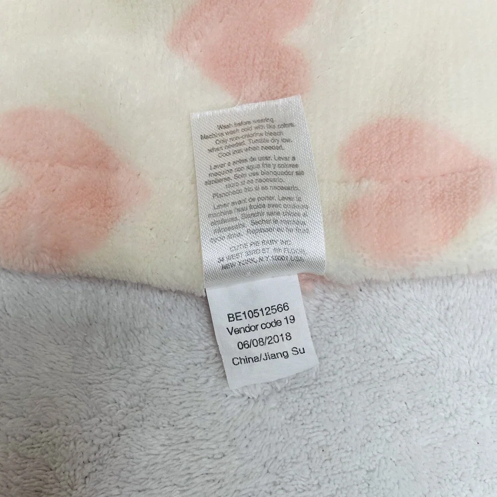 Chick Pea Pink Hearts Plush Hooded Pom Pom Blanket Throw 30x30 Lovey